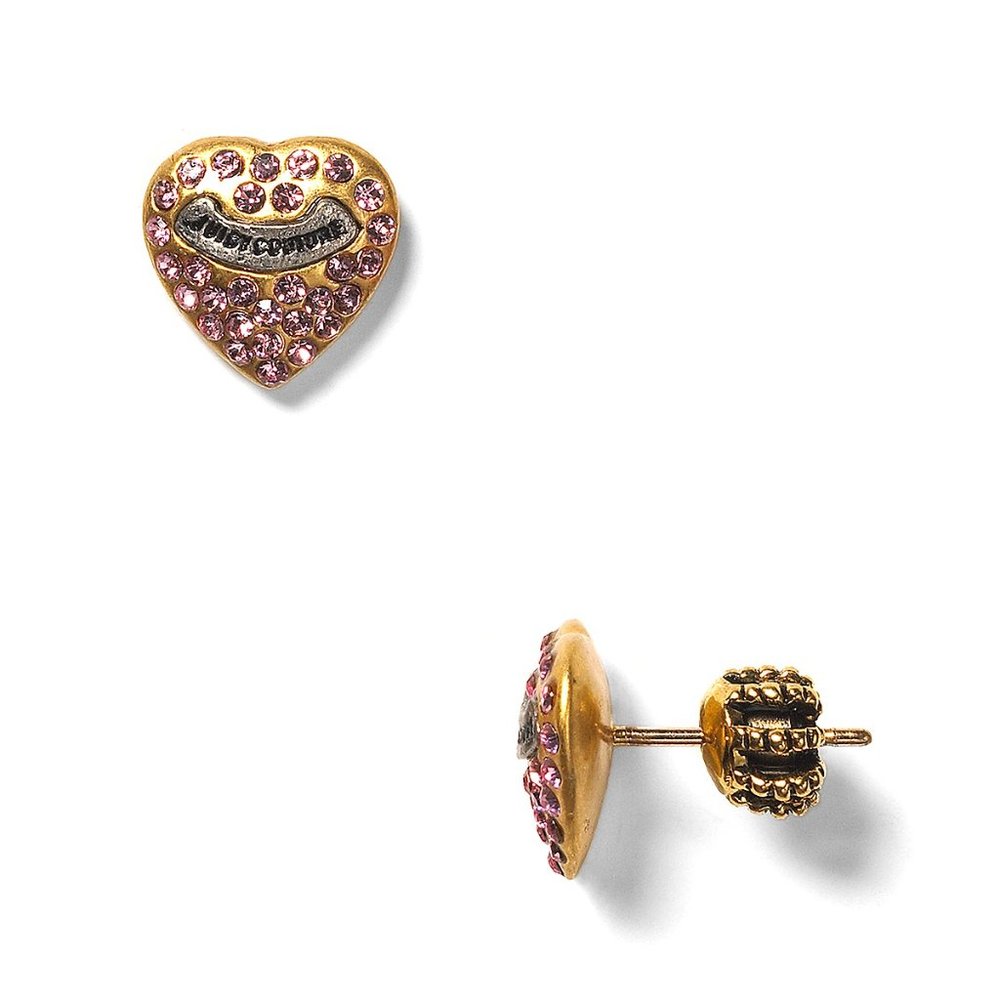 Juicy Couture Pink Crystal Pave Studded Heart Earrings